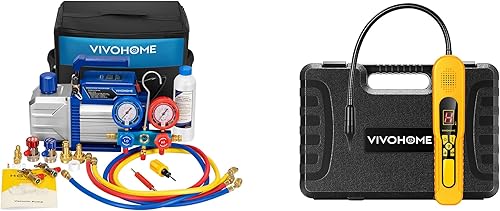 VIVOHOME Kit de bomba de vacío y calibre 110V 13 HP 4.5CFM AC, motor sin chispas para R32, R1234yf, R134a y más y detector de fugas de freón HVAC,