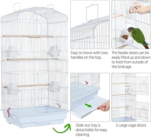 Miniatura 6 de Yaheetech Jaula para pájaros de loro cuáquero con parte superior abierta, 41 pulgadas, cacatúa, anillo indio, cuello para el sol, periquito verde,