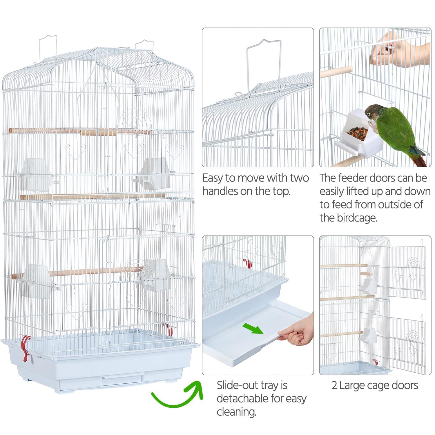 Yaheetech Vogelkäfig Vogelbauer Vogelvoliere Vogelhaus mit 4 Sitzstangen für Papagei Wellensittich 46 x 36 x 92cm Weiß