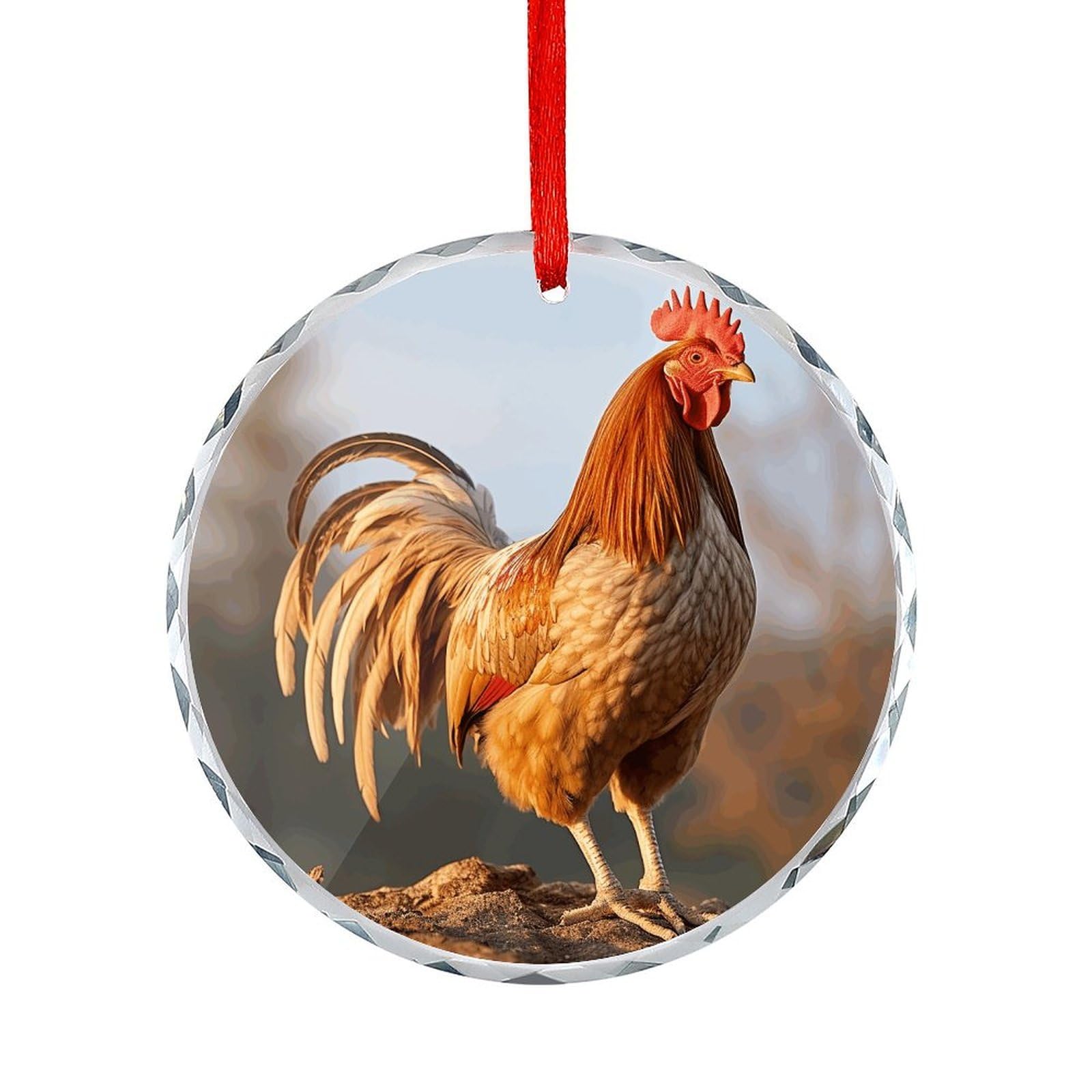 Fodpand Women's Style Farm Rooster Round Glass Ornament Keepsake Gift Exchange Ideas Car Decor,Christmas Ornaments For Tree Window Garden Ornaments