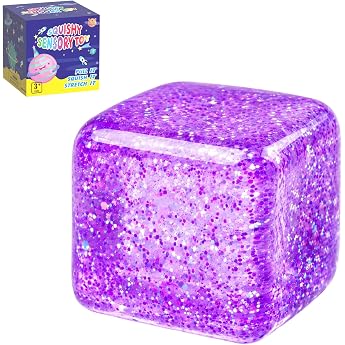 Glitter Squishy Cube Anti-Stress TPR Fidget Squeeze Toy Purple