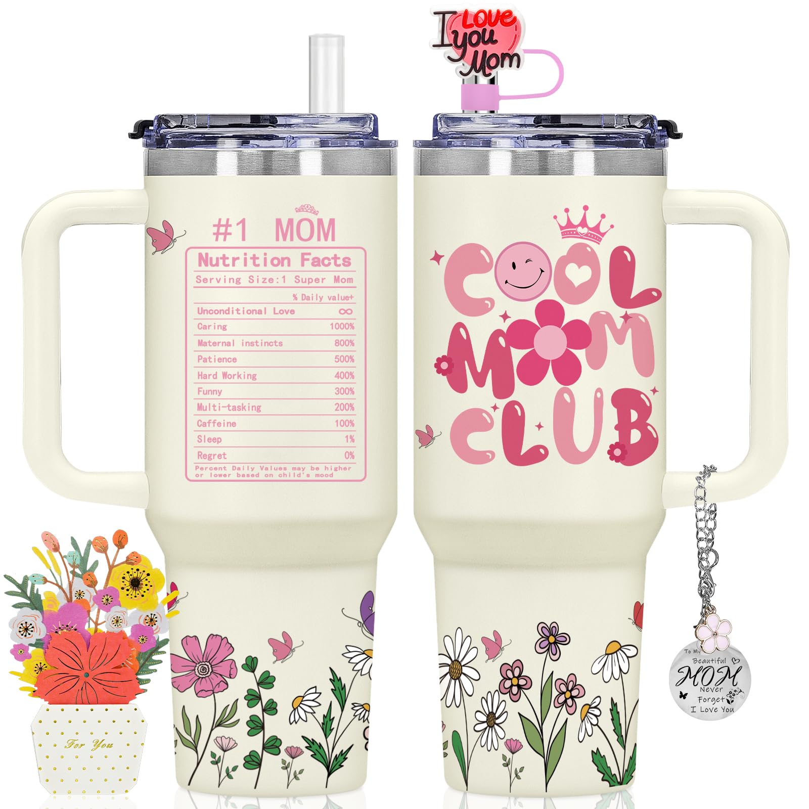 AiHeart Gifts for Mom Gifts from Daughter Son Birthday Gift for Women Cool Mom Club Tumbler with Handle