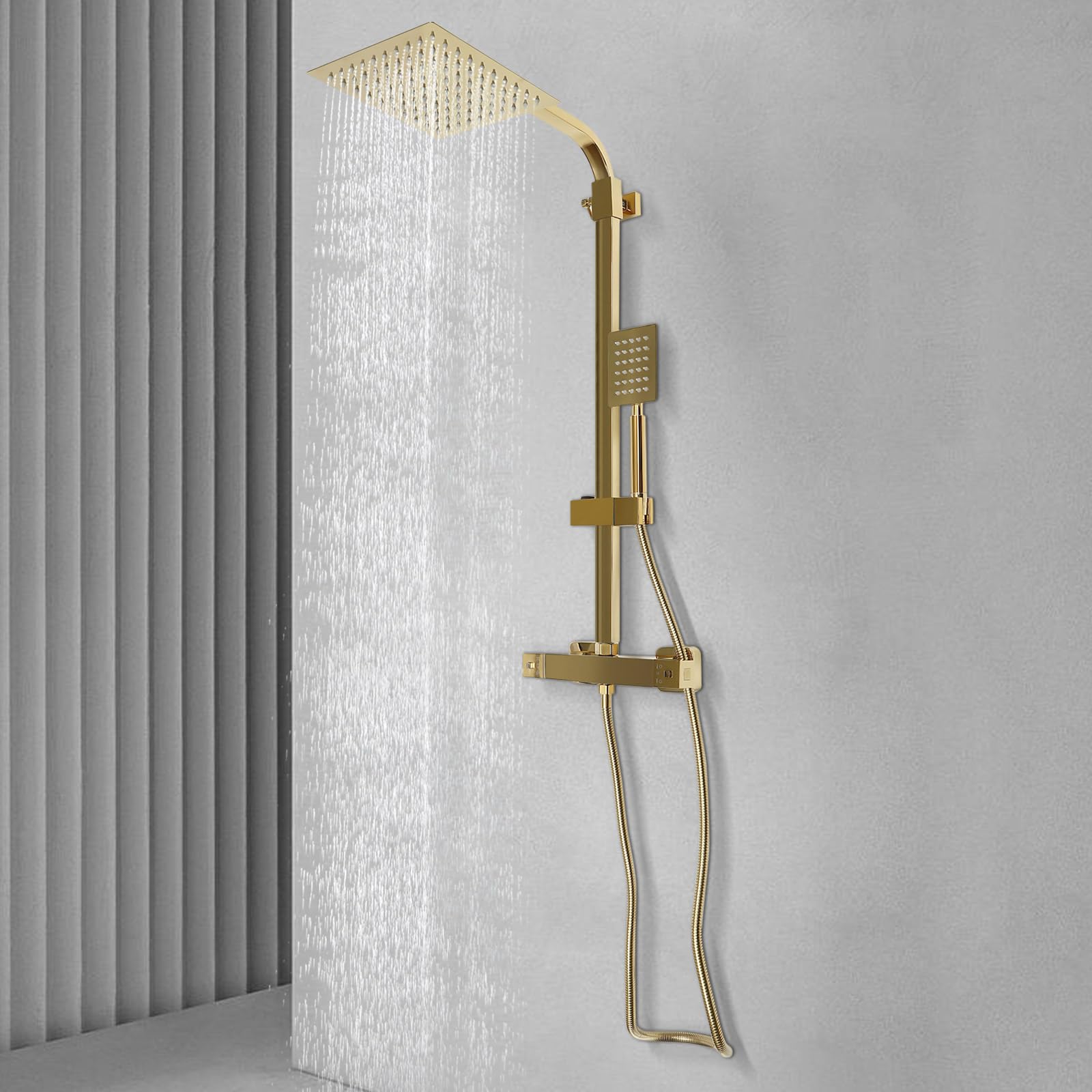 Sistema doccia a pioggia con rubinetto, set completo per doccia, colonna doccia con termostato, in acciaio inox 304, design moderno, tubo dell'acqua da 1,5 m