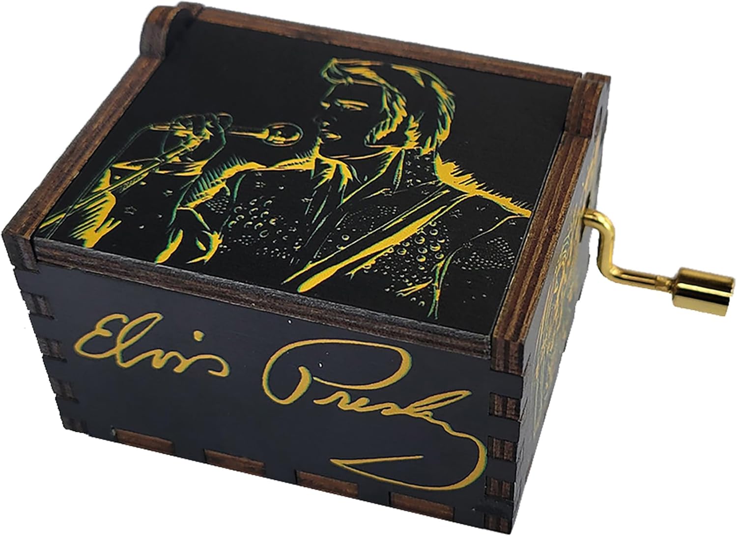 TheLaser'sEdge, Elvis Presley Mini Music Box with Can’t Help Falling in Love Song, Gifts for Women, Birthday, Christmas, Valentines - Black & Gold Theme - Image 2