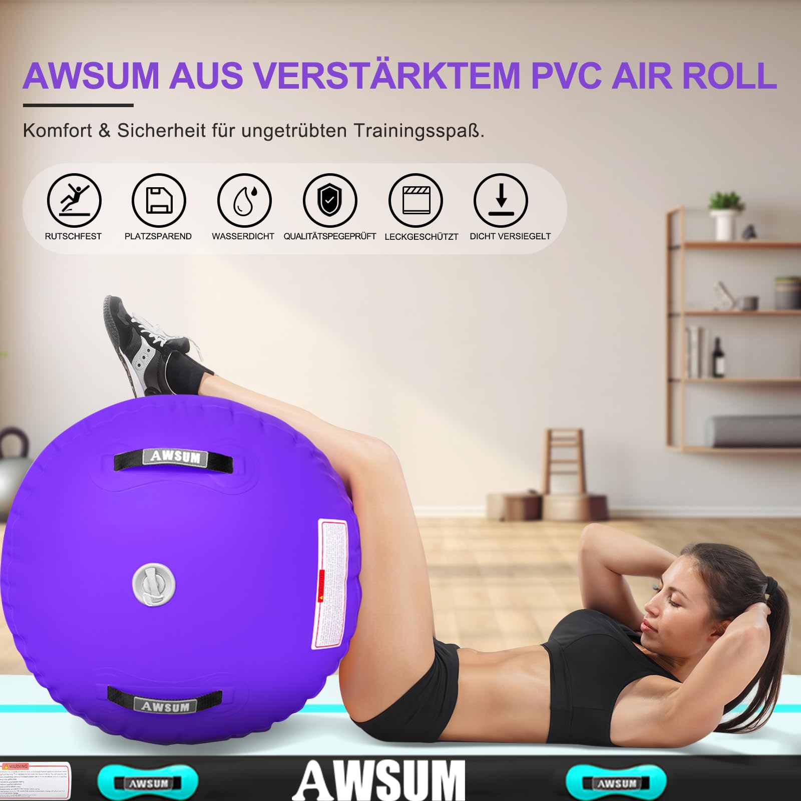 AWSUM Aufblasbare Air Rolle, Turnen Air Matte Rolle Air Barrel mit elektrischer Luftpumpe für Gymnastikmatte Backflip Yoga Air Tumbling Track Balance Trainer Trainingshilfe