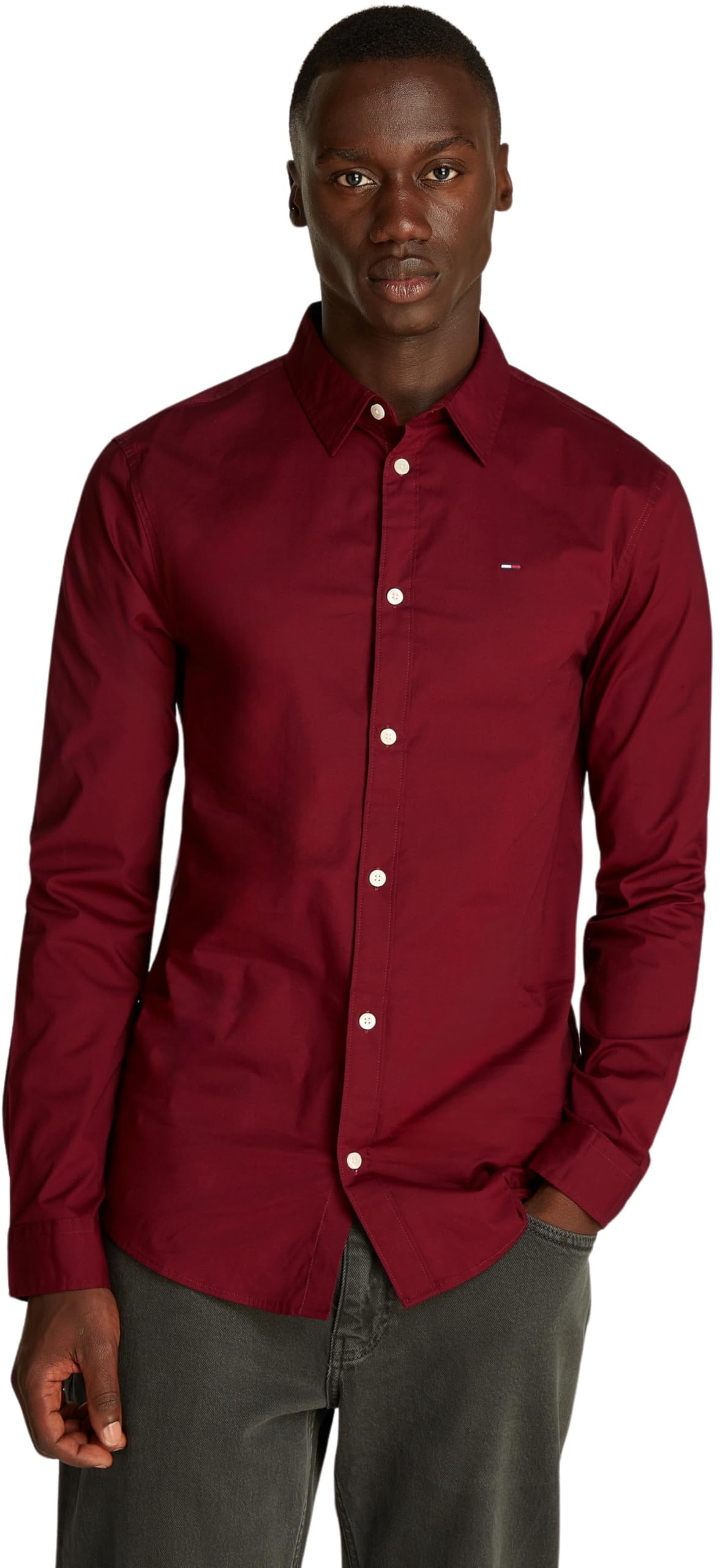 Tommy Jeans Herren Hemd Original Stretch Shirt Slim Fit, Rot (Deep Rouge), XL