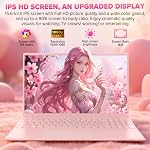 Auusda Lightweight Portable Pink Laptop, Win 11 Pro, 4-Core Processor,15.6" FHD IPS, Backlit Keyboard, Privacy Camera, Fingerprint Reader, USB 3.0, HDMI, for Business Work Study, 8GB RAM 128GB SSD | Backlit Keyboard, Fingerprint Sensor, USB 3.0*2, 60