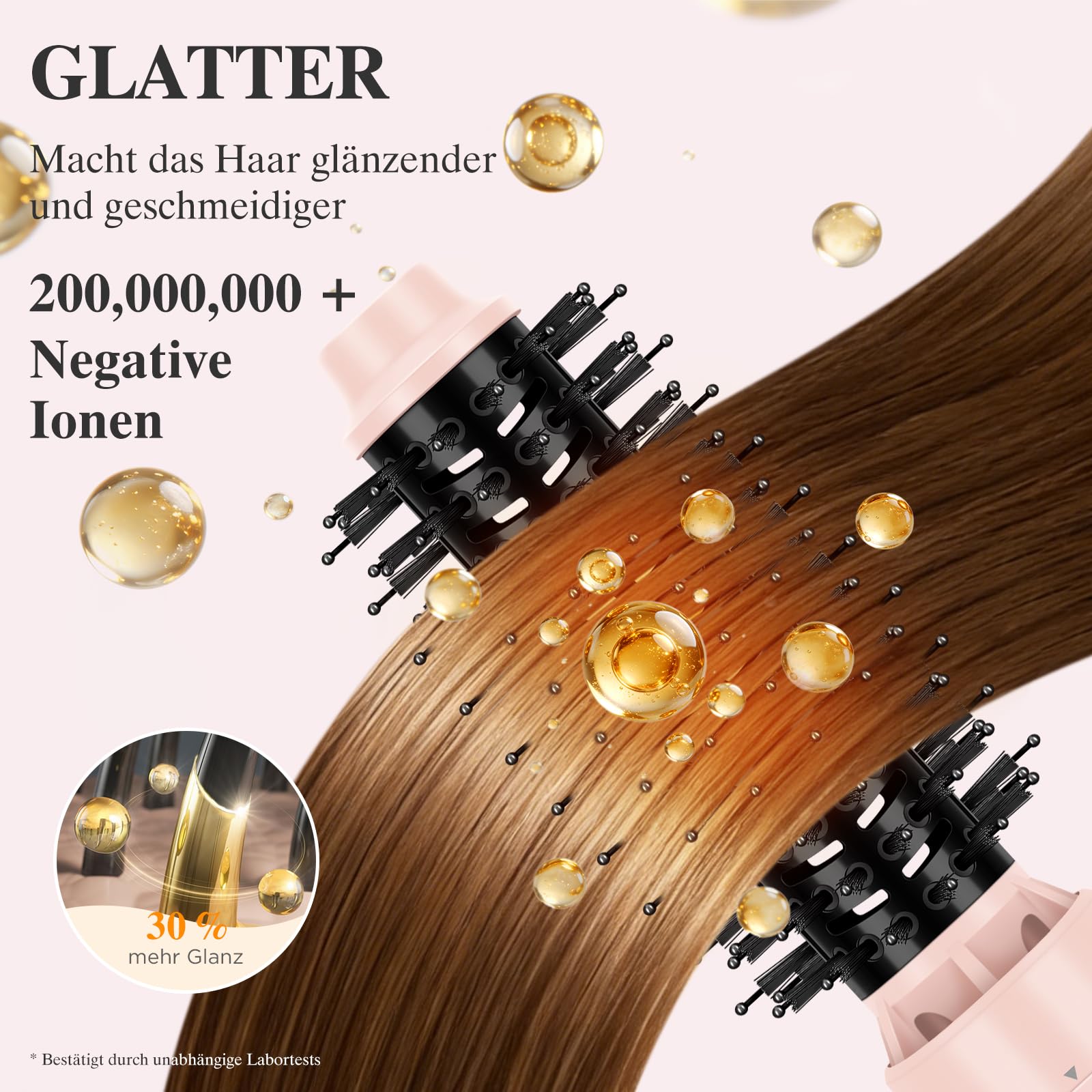 PARWIN PRO BEAUTY 4 in 1 Warmluftbürste, Hairstyler, Föhnbürste | Stylen in One Step, Schnelles Volumen, Locken, Glätten, 3 Temperaturen, Keramik, Ionen Pflege, 1100 Watt, Rosa