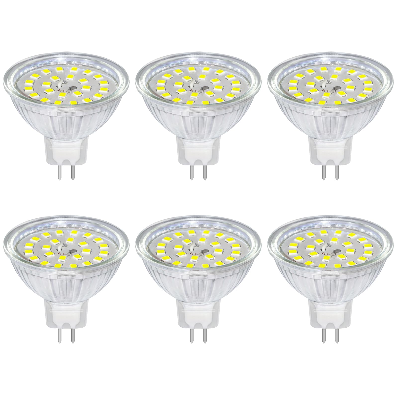 Akynite Leuchtmittel GU5.3 12V 5W Kaltweiß 6000K, 120 Grad, 500lm, GU5.3 35W 50W Halogen Ersatz, 50mm AC DC 12V MR16 LED-Einbaustrahler Kaltweiss für Bad/Küche, nicht dimmbar, 6 Stück