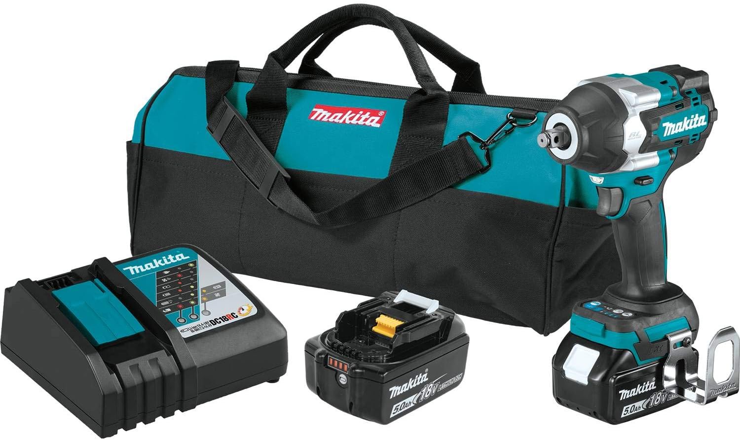 Makita XWT17T 18V LXT® Lithium-Ion Brushless Cordless 4-Speed Mid-Torque 1/2" Sq. Drive Impact Wrench Kit w/Friction Ring Anvil (5.0Ah)