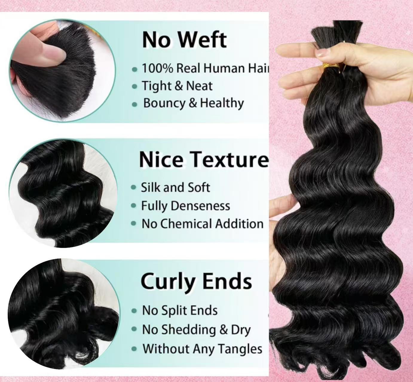 Loose Wave Human Braiding Hair Loose Wave Human Hair Bulk No Weft 100% Unprocessed Brazilian Human Hair Braiding Hair 14 Inch 100g (Pack of 1)