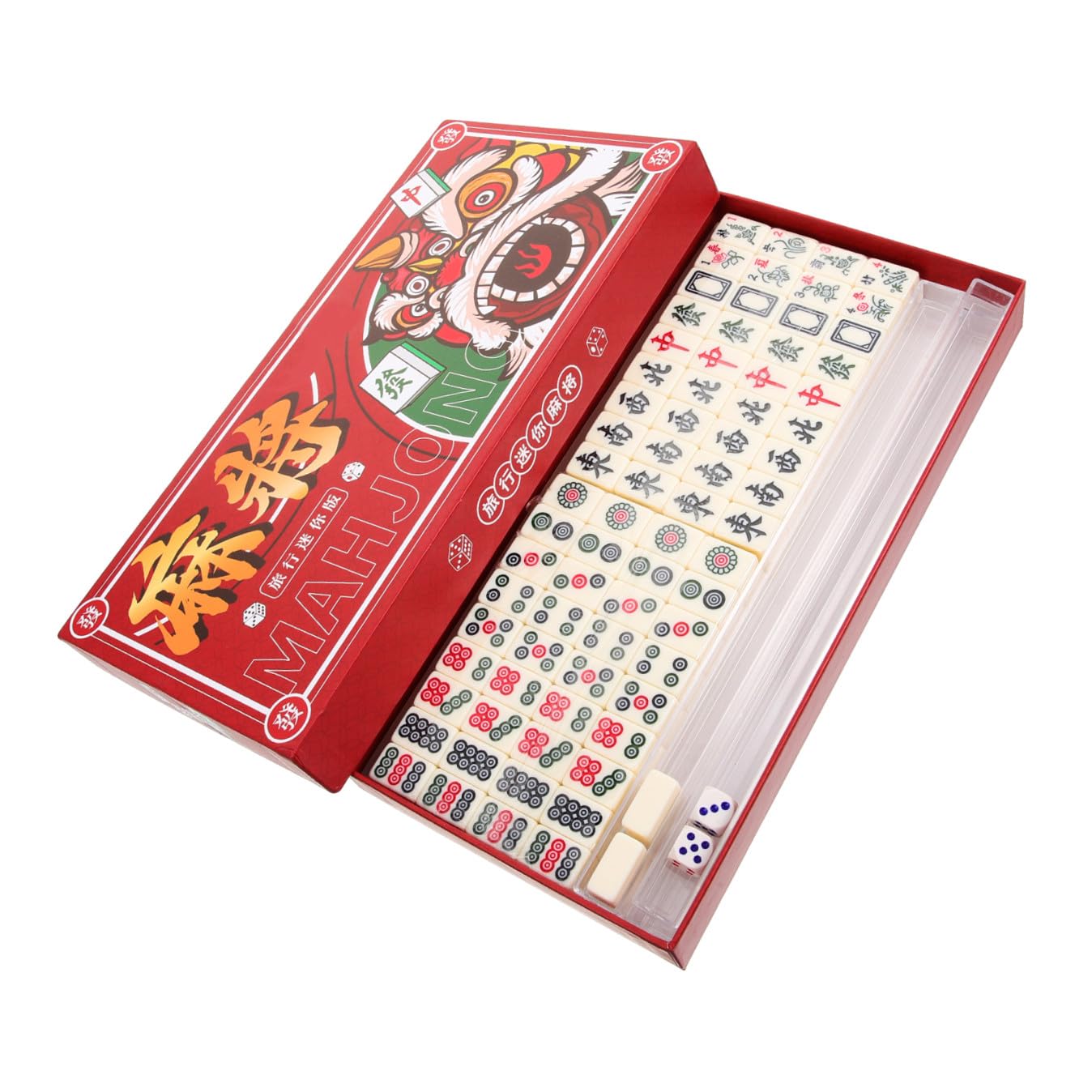 Kleiner Mahjong Satz 1 Satz aus Melamin und PVC, Weiß, Tragbar | Reisespiel für Drinnen und Bars, Kreative Ausführung, Vollständiges Zubehör, Kompakte Maße
