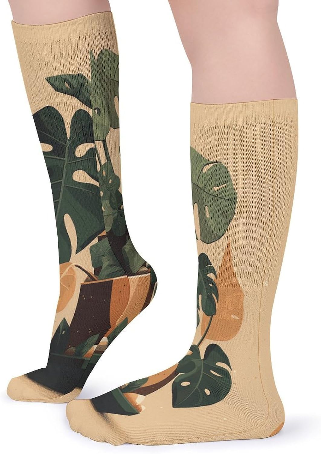 Gray Monstera Plant Stocking - Cute Casual Long Athletic,Crew Sock for Men Women,Running Socks Soft Breathable for Gift
