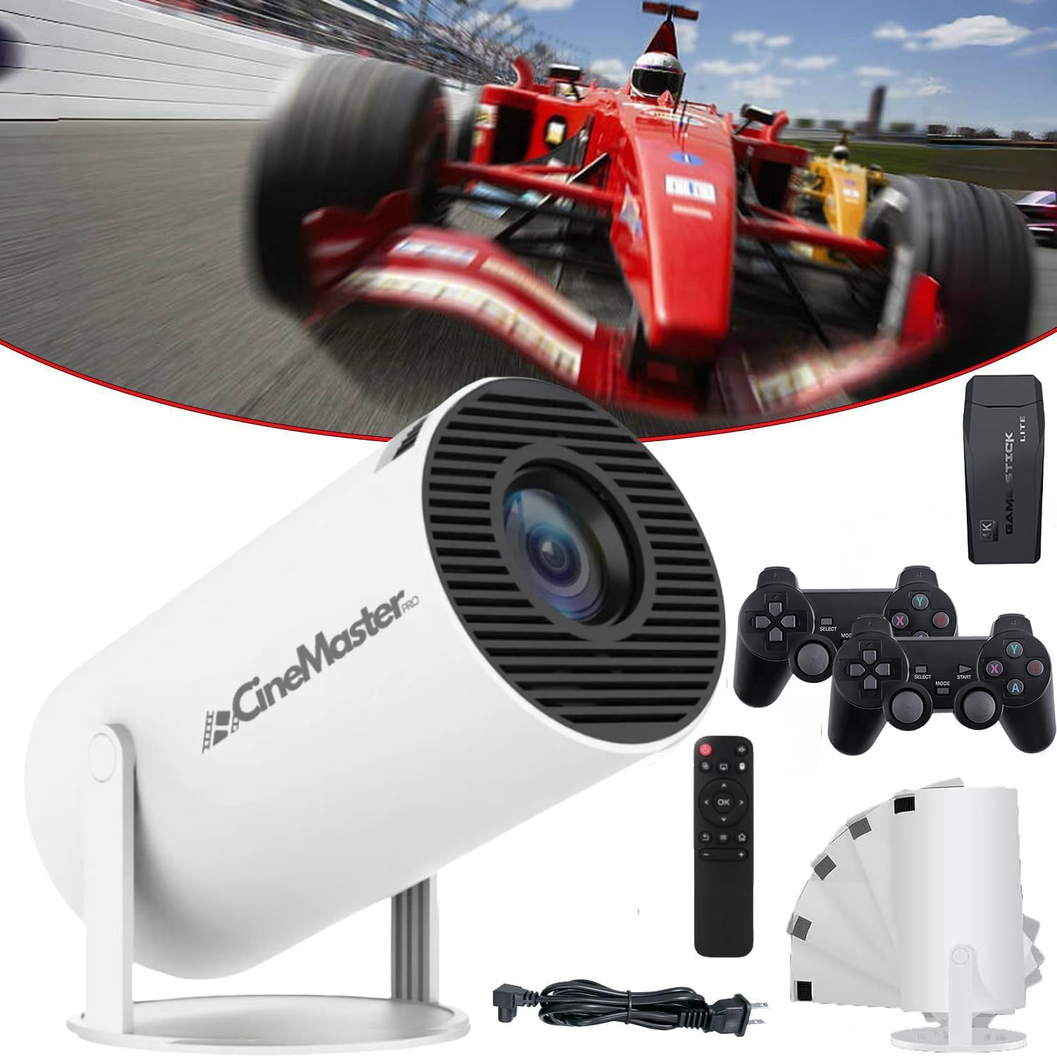 Cinemaster Pro – 4k Smart Movie Projector, Built-In Media with 4000+ Apps &seamless Streaming, Auto Keystone, Mini Projector with Wifi and Bluetooth (Projector + Retro Game Console) Cinemaster Pro – 4k Smart Movie Projector, Built-In Media with 4000+ Apps &seamless Streaming, Auto Keystone, Mini Projector with Wifi and Bluetooth (Projector + Retro Game Console)