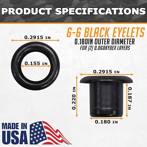 Miniatura 3 de HolsterSmith Kydex - Ojales para funda (n. 6-6 de longitud) (316 pulgadas de diámetro) - (revestimiento negro) - (paquete de 100) - (fabricados en