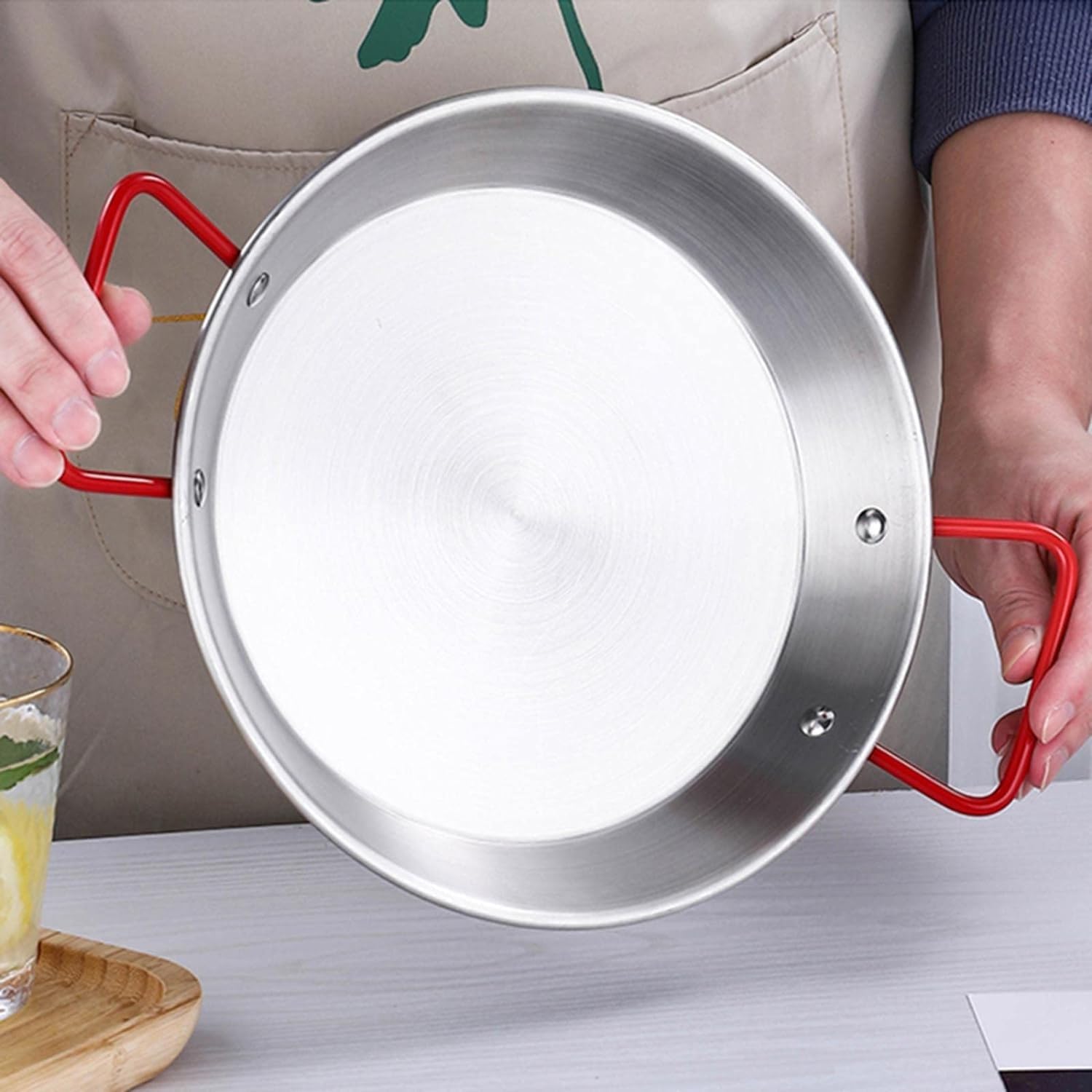 Sartén antiadherente para cocinar, paellera de acero inoxidable con doble asa, sartén plana para huevos y asado, utensilios de cocina esenciales