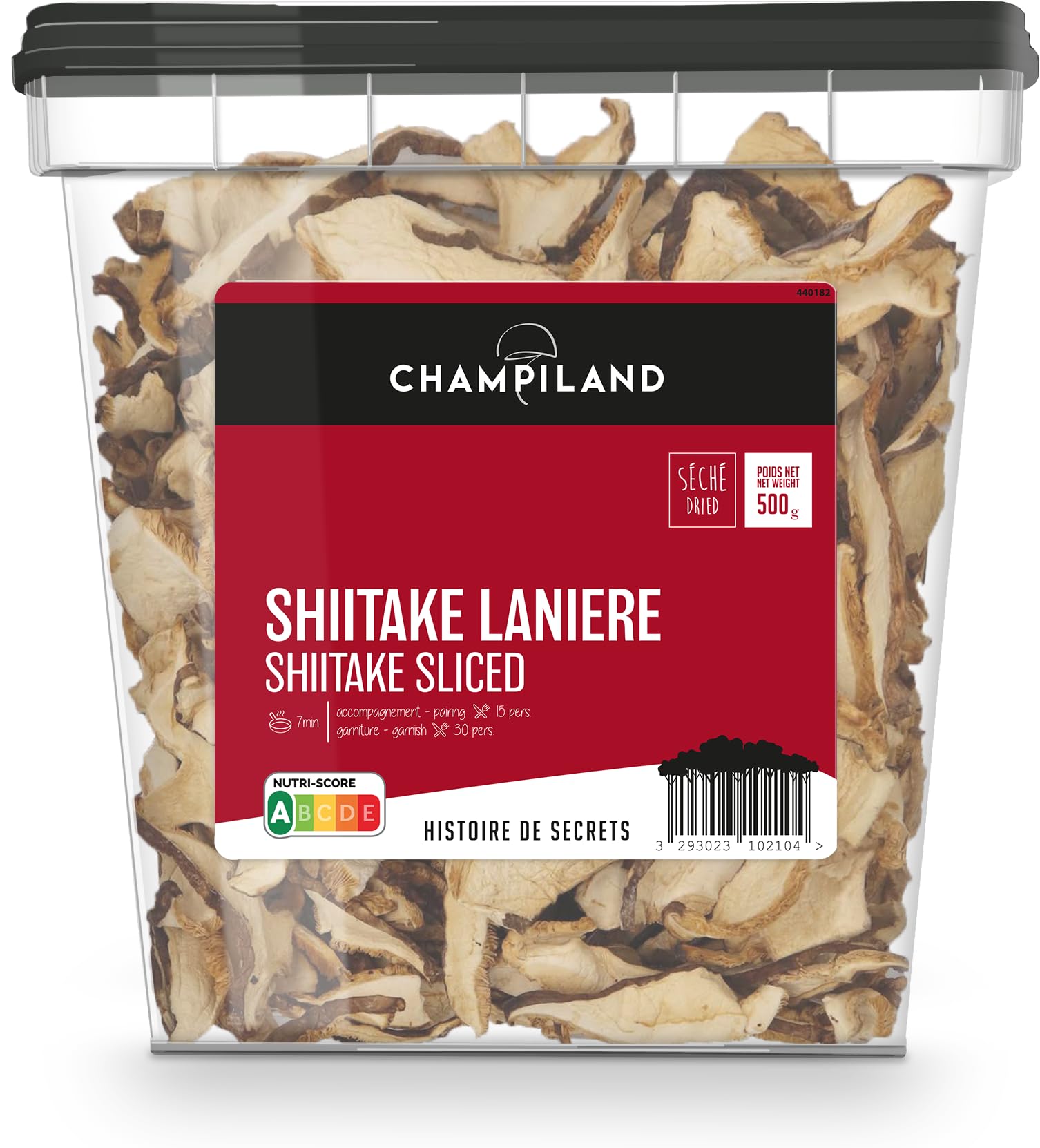 CHAMPILAND - Shiitaké en Lanière Séché - Champignons Cultivés Sélectionnés - Saveur Exceptionnelle - Champignons Riches en Protéines - Pot de 500 g