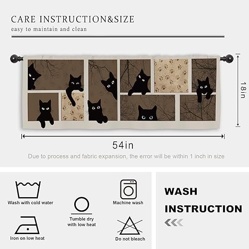Miniatura 3 de Miyotaa Cenefa de cortina de cocina con diseño floral de flores blancas y negras, 54 pulgadas de ancho x 18 pulgadas de alto, bolsillo para barra,