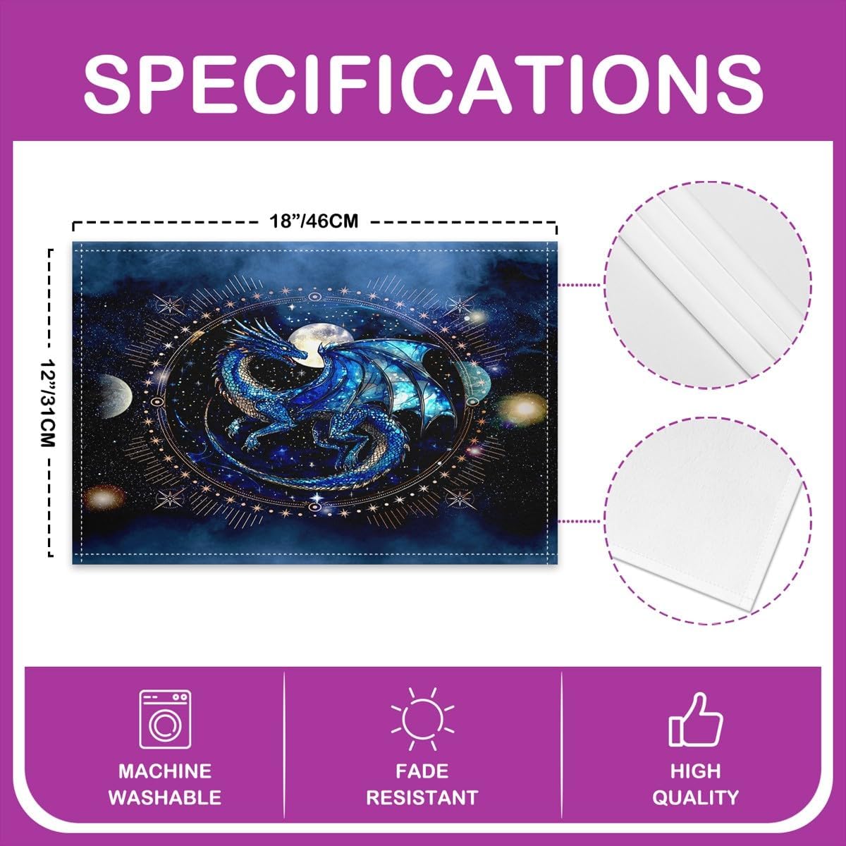 Feelyou Dragon Placemats Set of 4 18"x12" Dragon Stuff Placemat for Kitchen Dining Table Decor Indoor Outdoor Luxury Table Place Mats Dragon Decor Decor Table Place Mats Blue Black image 4