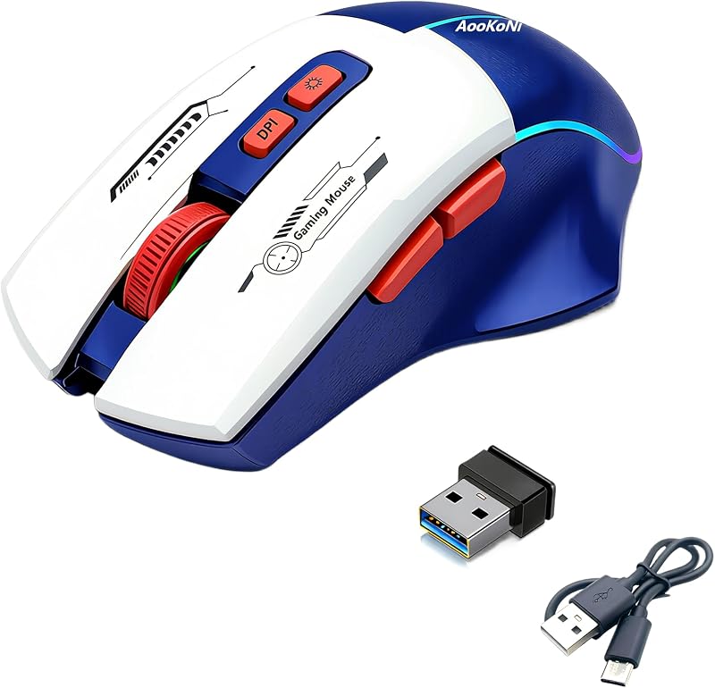 Wireless Gaming Mouse，Rechargeable Mouse with 3 Adjustable DPI up to 1600, 7 Programmable Keys, RGB Breathing Lights, Compatible with Laptop, Chromebook, PC, Desktop, Mac, Notebook(Blue)