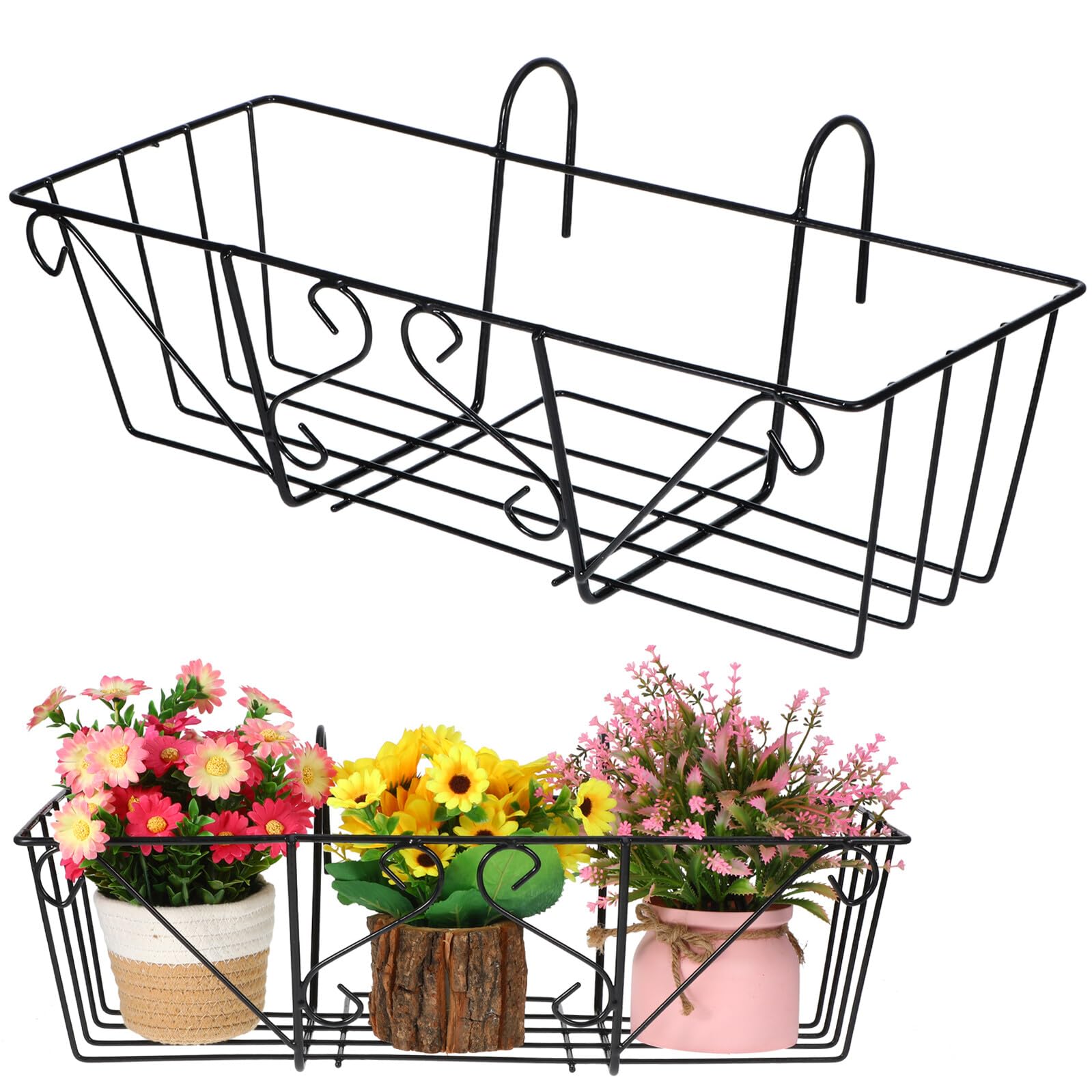 Homoyoyo Supporto per Piante in Ferro da Balcone Sospeso, Portavasi Ringhiera Nero in Metallo Robusto, Supporto Porta Fiori Versatile per Cucina, Giardino e Tavolo