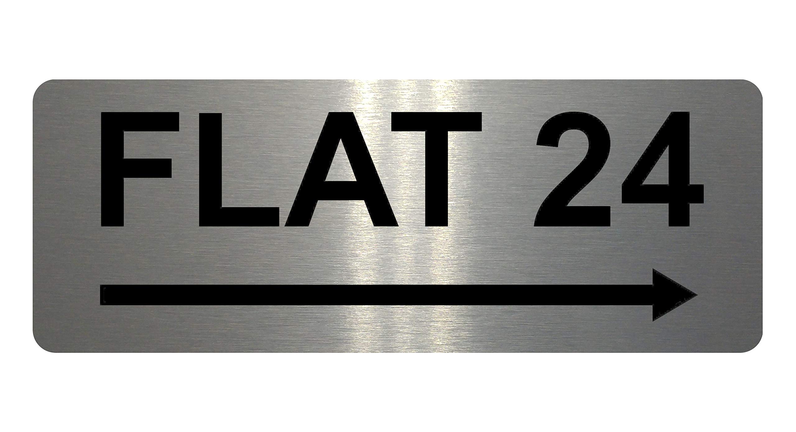 xtra-print 844 Custom Personalised FLAT Number Right Arrow Metal Aluminium Plaque Sign Door Gate House (200x75 mm, Brushed Silver)