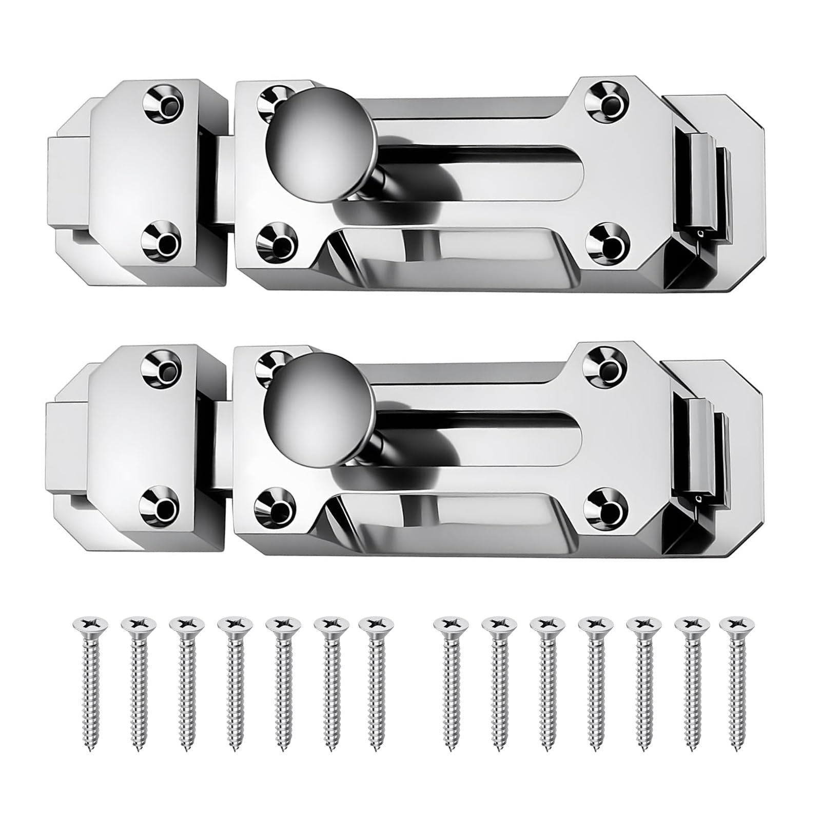 2 Pcs Chrome Bolt Lock Set, 100 mm Surface-Mounted Sliding Door Bolts