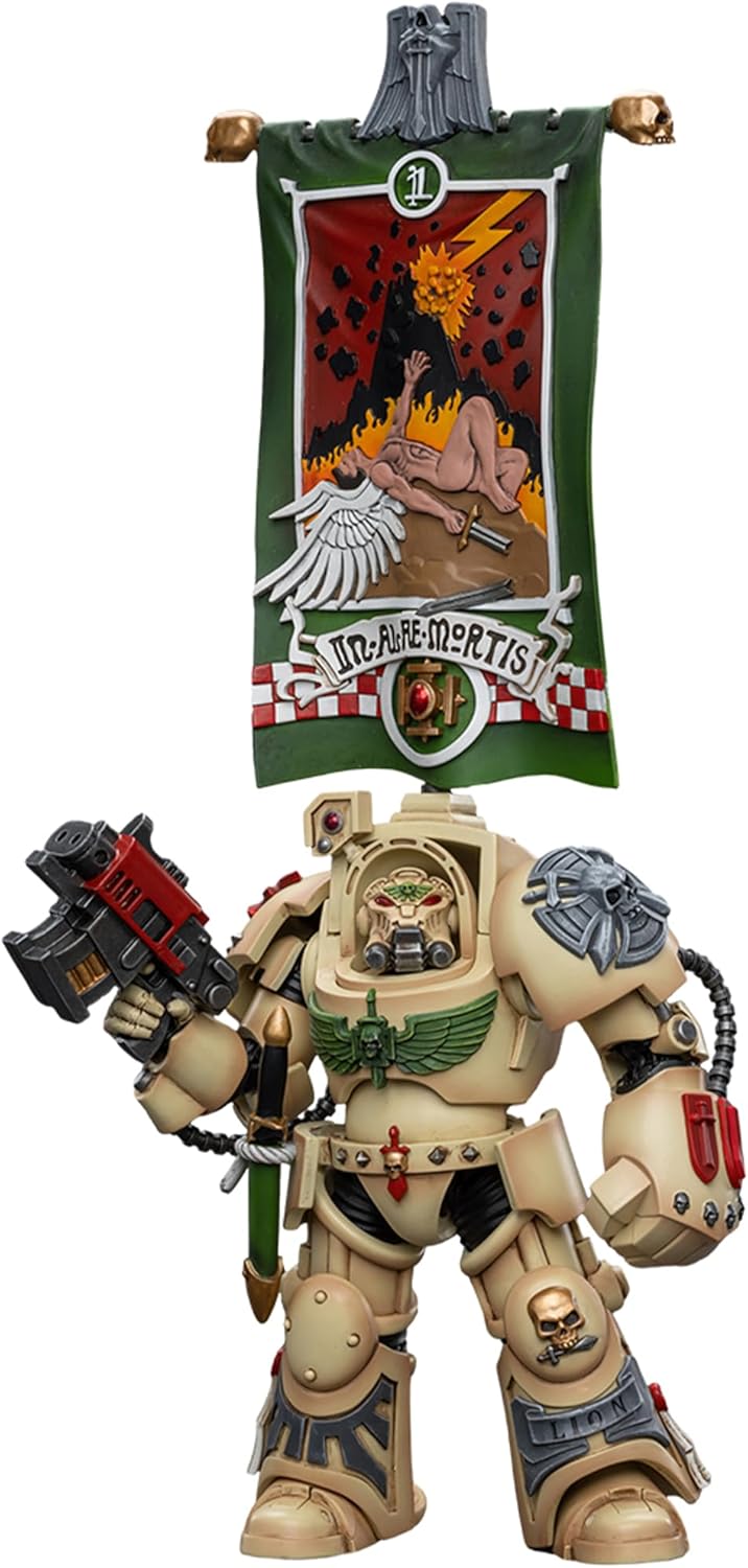 JOYTOY 1/18 Action Figures - Warhammer 40,000 Dark Angels Deathwing Ancient with Company Banner - 5‘’,Classic Character,Collectible,Age 15 and Above