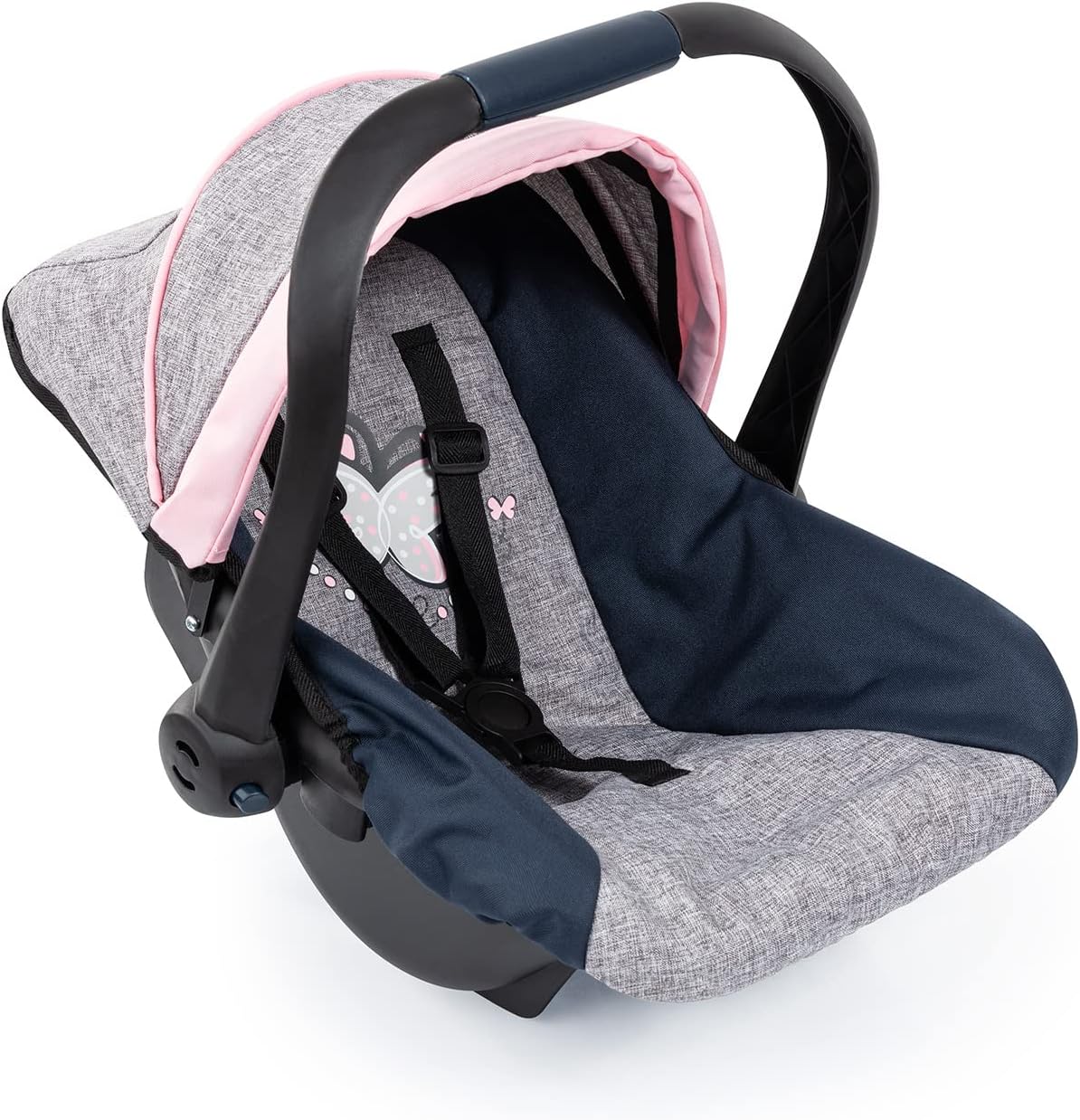 Bayer Design 62927 Dolls Car Seat EasyGo, sun canopy, attachable to Neo Vario dolls pram, blue, grey, butterfly