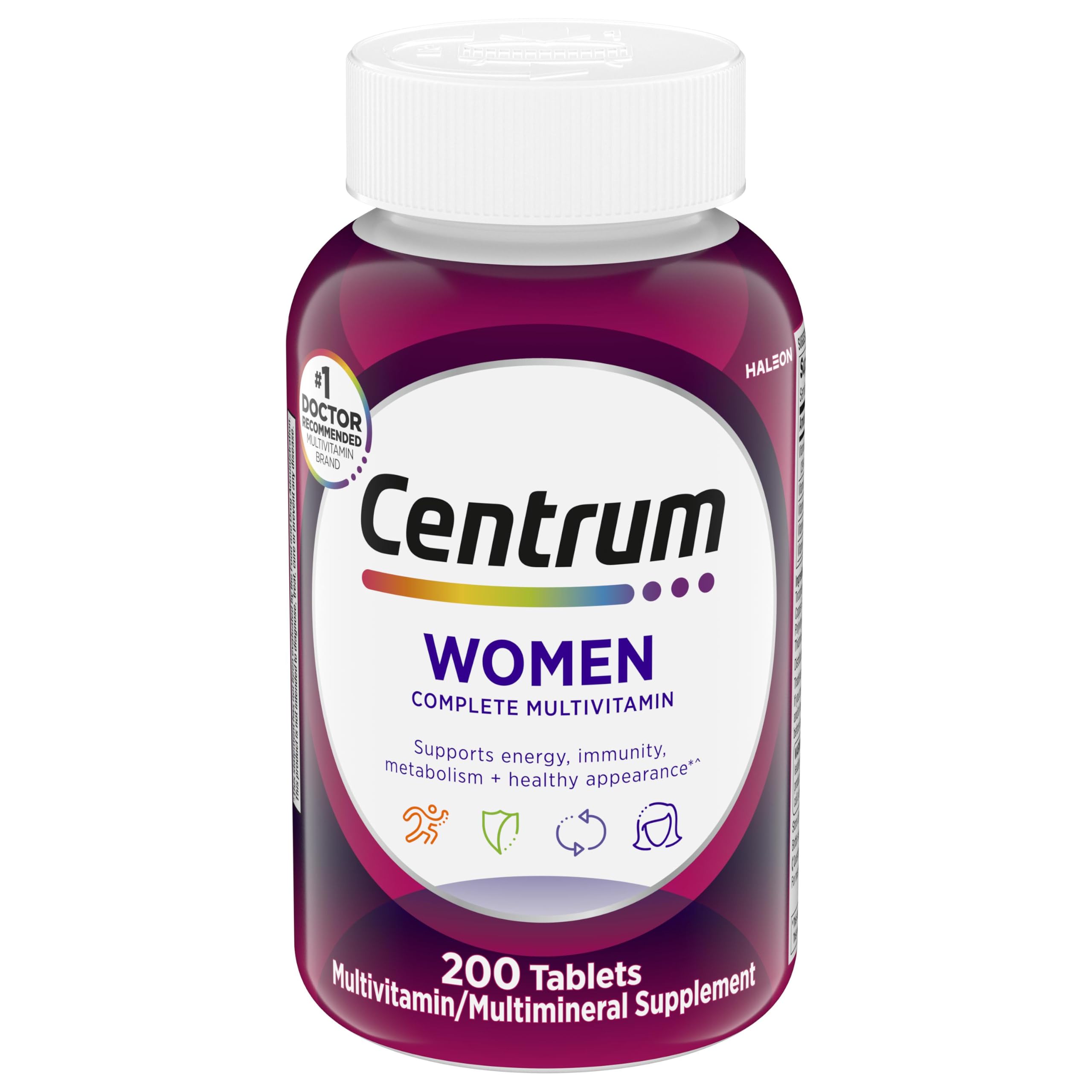 Centrum Multivitamin for Women 18 and Over, 200 Tablets | Contains Vitamin D3, B Vitamins and Antioxidant Vitamins C and E, Gluten Free, Non-GMO Ingredients, GLP-1 Support
