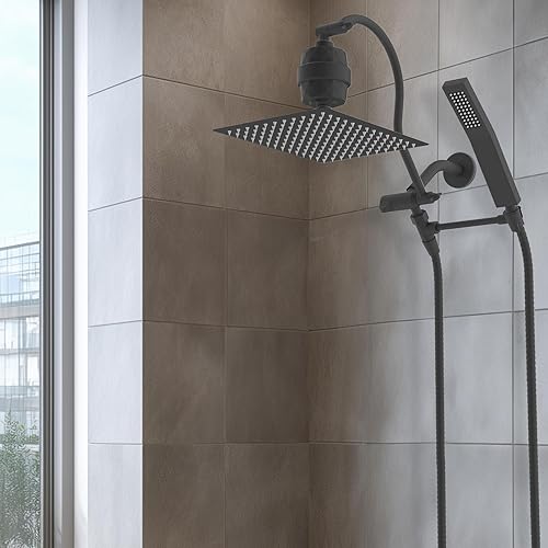 Vista 126 de Hibbent Cabezal de ducha de metal, cabezal de ducha de alta presión de 10 pulgadas, combo de cabezal de ducha, varita de ducha de mano, brazo