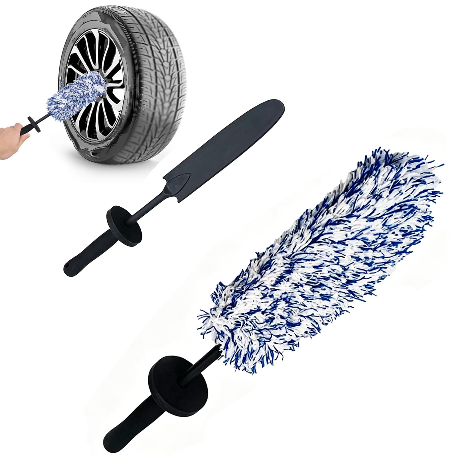 Zqbxhdzw Blue Microfibre Wheel Cleaning Brush Kit,Non-Scratch Rim Tyre Brush,Flat Long Handle Detailing Brushes For Alloy Wheels,Spokes,Barrels,Car Truck Motorcycle,No Metal Soft Bristles(Blue)