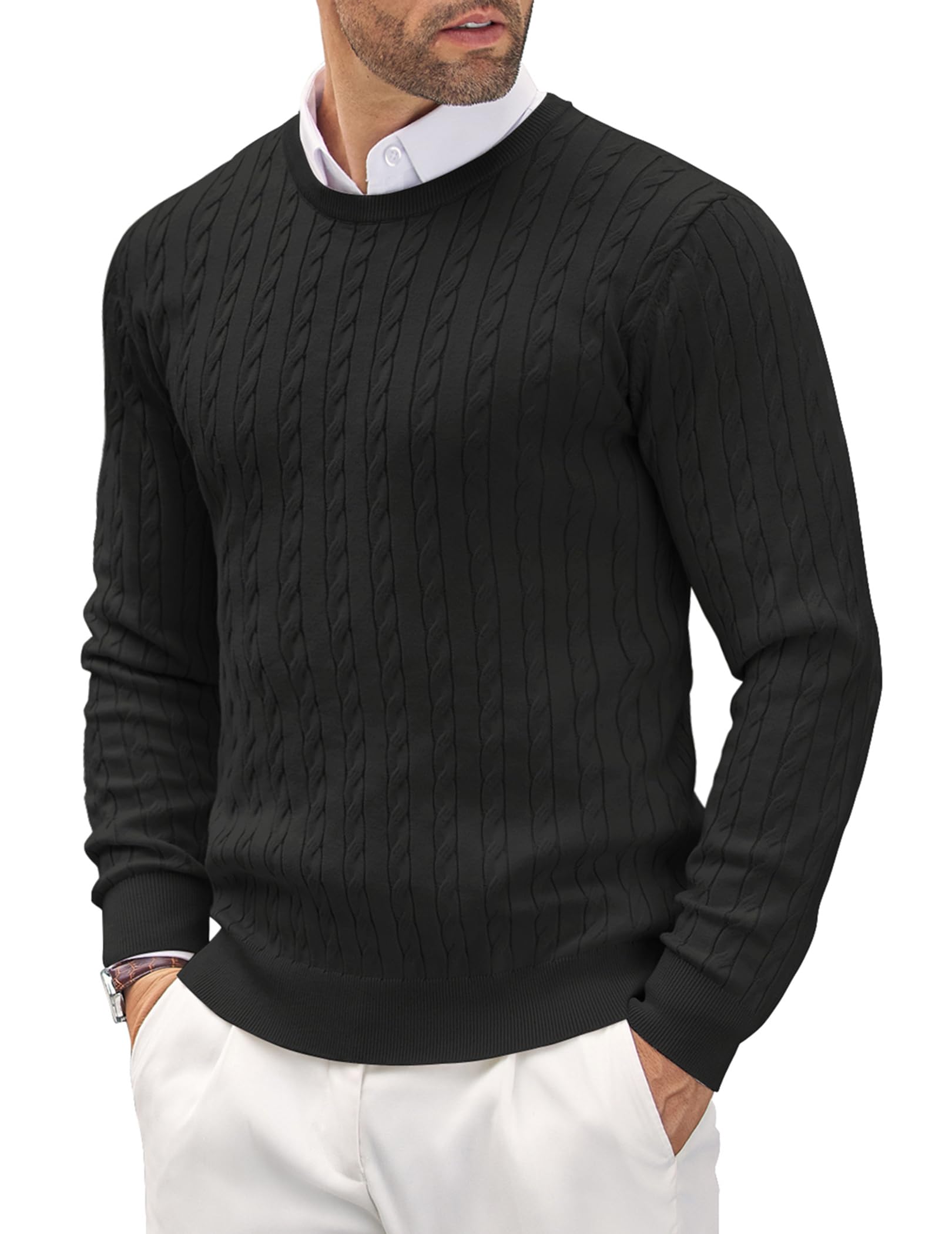COOFANDY Maglione da Uomo Girocollo Leggero Casual a Maglia Fine con Motivo Testurizzato