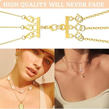 Dailyacc Lucky Necklace Layering Clasp 18K Gold and Silver Multi Strand Clasps for Stackable Necklaces