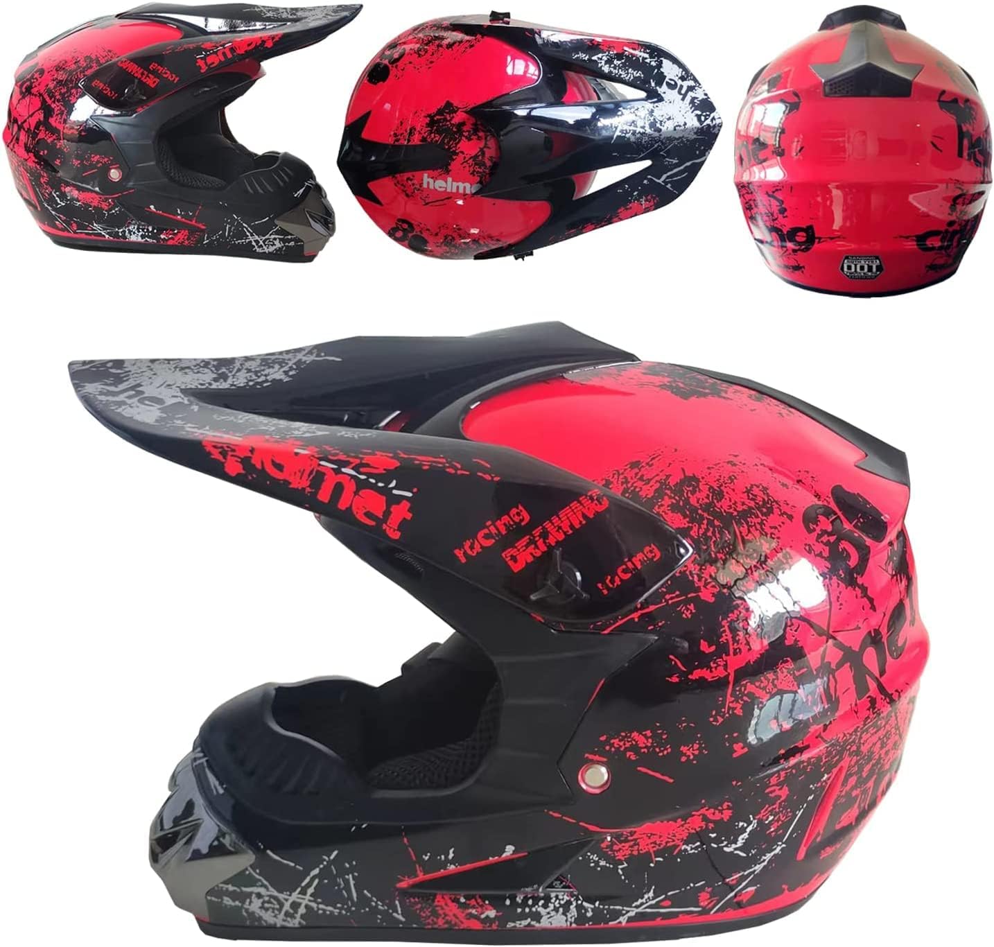 Motocross Helmet ATV Motorcycle Helmet SUV Mask + Goggles + Gloves,Pentagram Dirt Bike Downhill Off-Road Mountain Bike Helmet 4-Piece Set Unisex