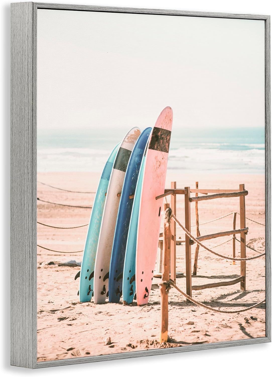 Stupell Industries レトロ ビーチ サーフボード 傾いたグレー フレーム付き ジークレーアート、シシとセブによるデ