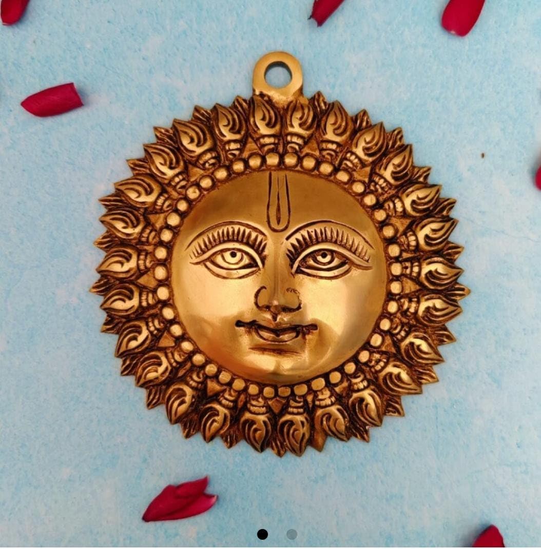 Metal Brass Sun|Brass Surya Wall Hanging|Home Decor|Metal Handmade Decorative Wall Hanging Sun Surya Bhagwan Face Idol for Positivity at Home & Office (Size-6 Inch) 6.25X62.5 Gold