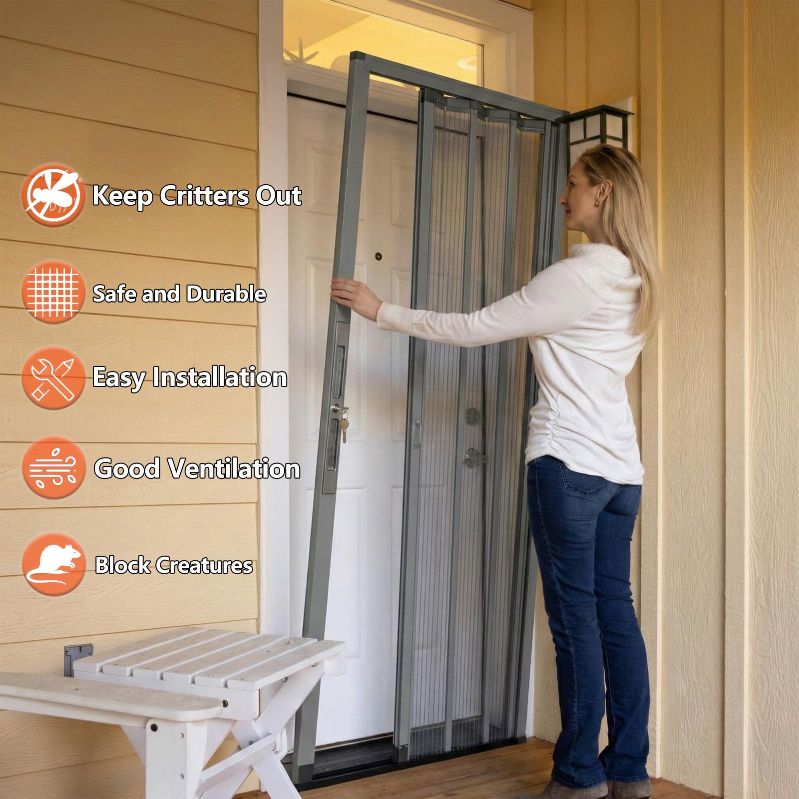 Puerta Plegable de Acordeón Interior Sin Taladrar a Medida, Mosquitera Corredera Retráctil con Cerradura y Marco de Aluminio, Separador de Ambientes para Patio, Terraza y Garaje