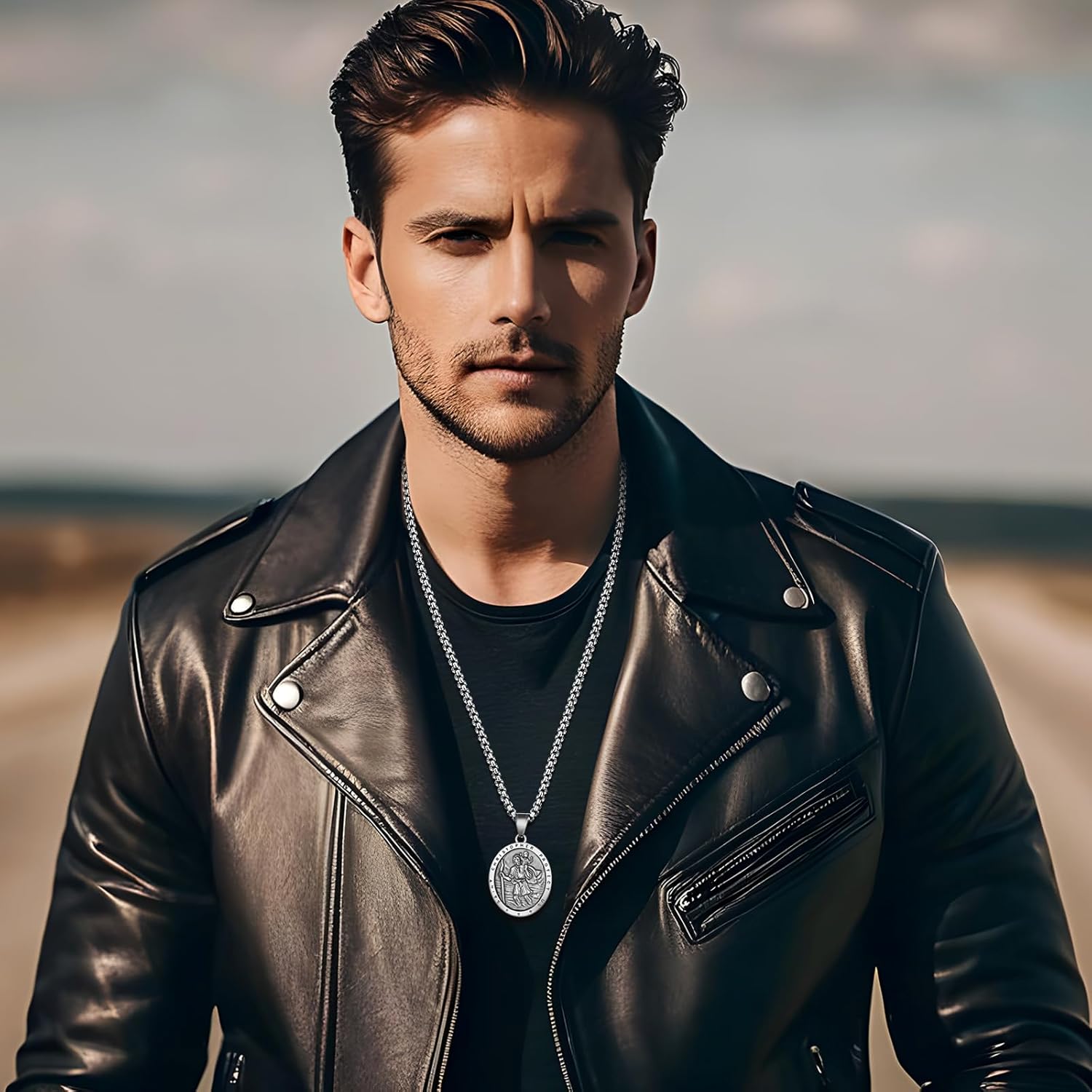 St. Christopher Medal Necklace for Men: Stainless Steel Religious Protection Cross Amulet Pendant for Women Travelers Adventurers - Image 2