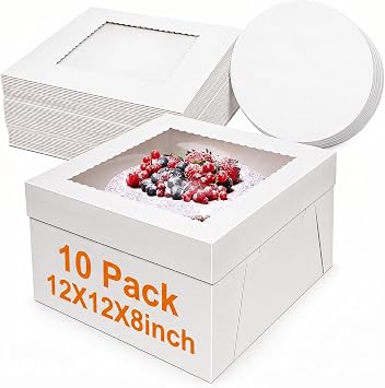 Cididu 10 Pack Cake Boxes 12 Inch, 12x12x8 Inch Tall Cake Box with Window