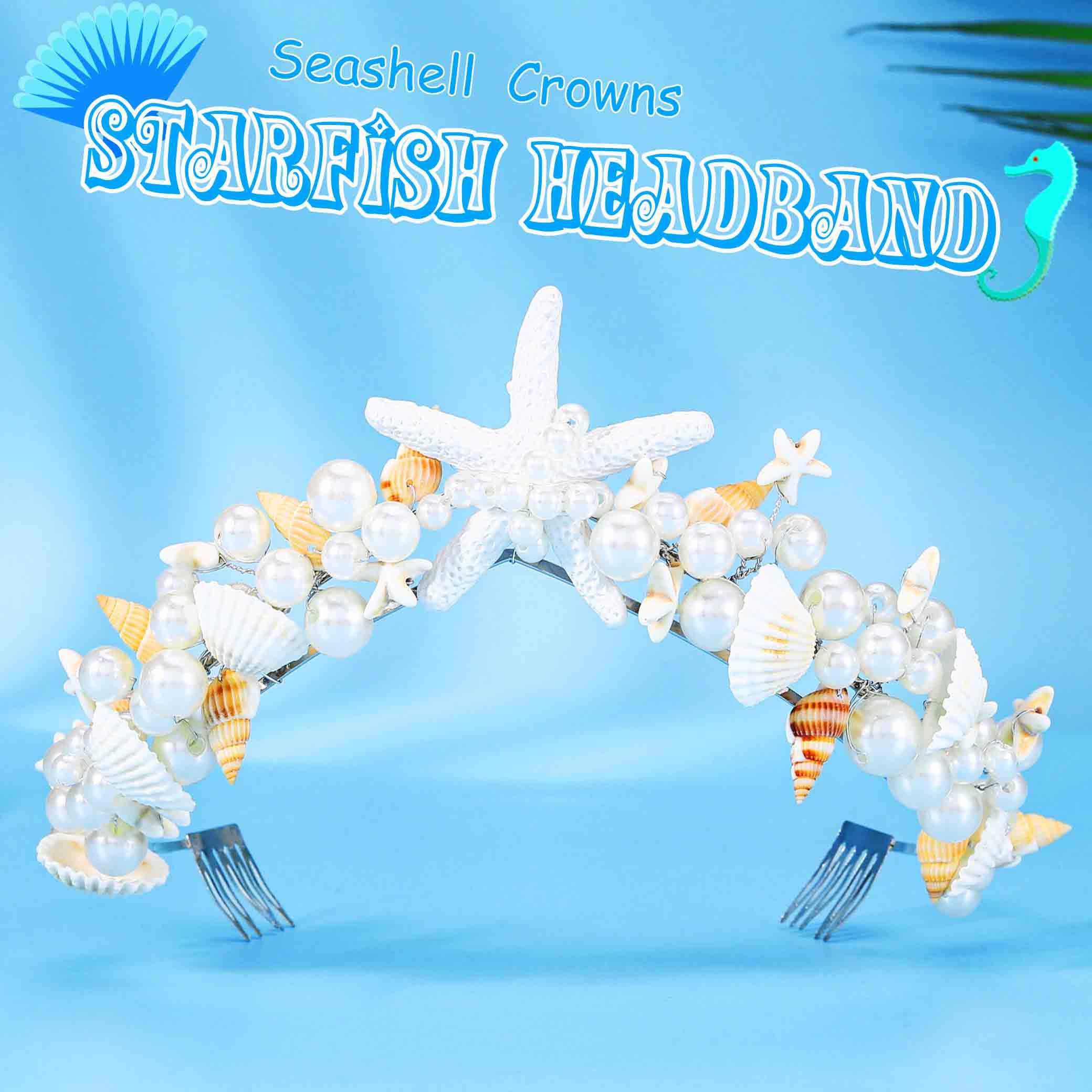 Unicra Mermaid Crown Tiaras Seashell Headband Starfish Wedding Hair Accessories for Women and Brides, Silver - Image 2