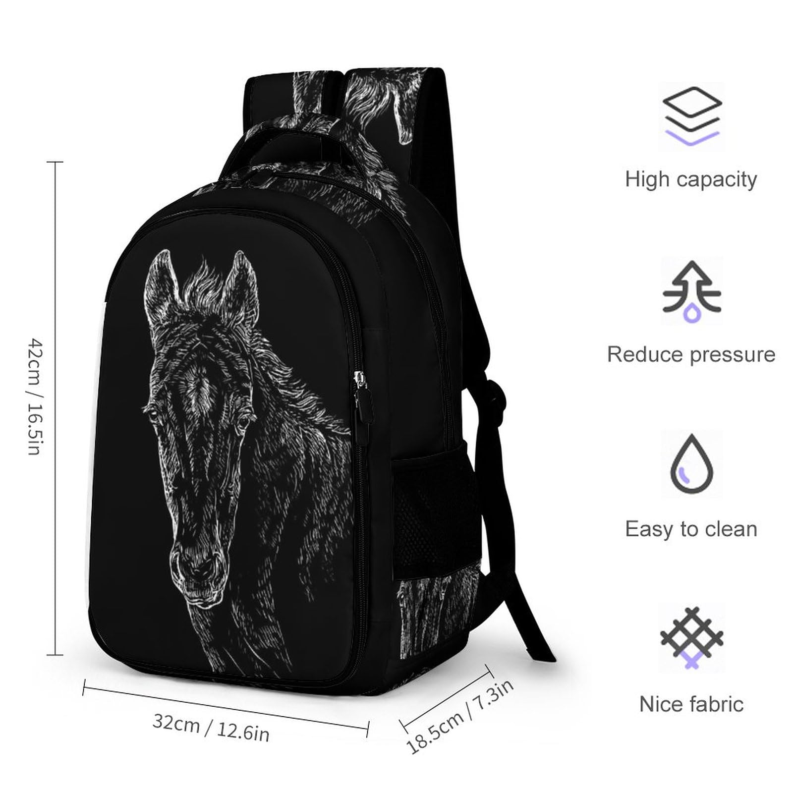 Amazon.co.jp: 馬のポートレート ブラック バックパック おしゃれ