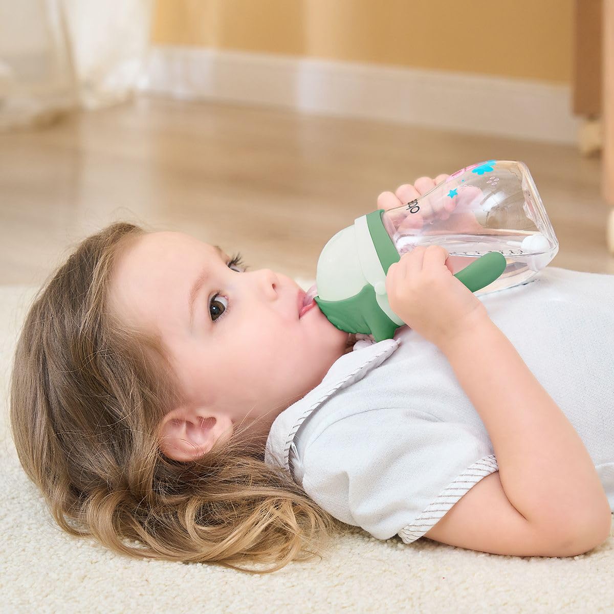 Oberni Tritran Sippy, Non Spill Baby Water Bottle, Leakproof Toddler Training Cup and Milk Bottle for 12M+, Green/1Pack - Image 2
