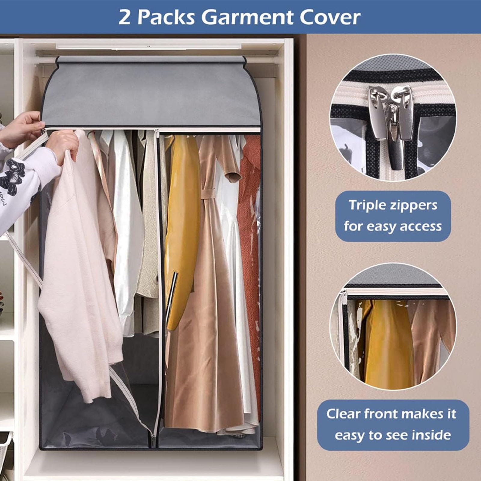 Grande Busta di Stoccaggio Anti-Polvere for Abiti,con Finestra Trasparente | Sacchi Porta Abiti for Appendere i Capi, Robusti e Resistenti, for Completi, Cappotti e Abiti(6PCS)