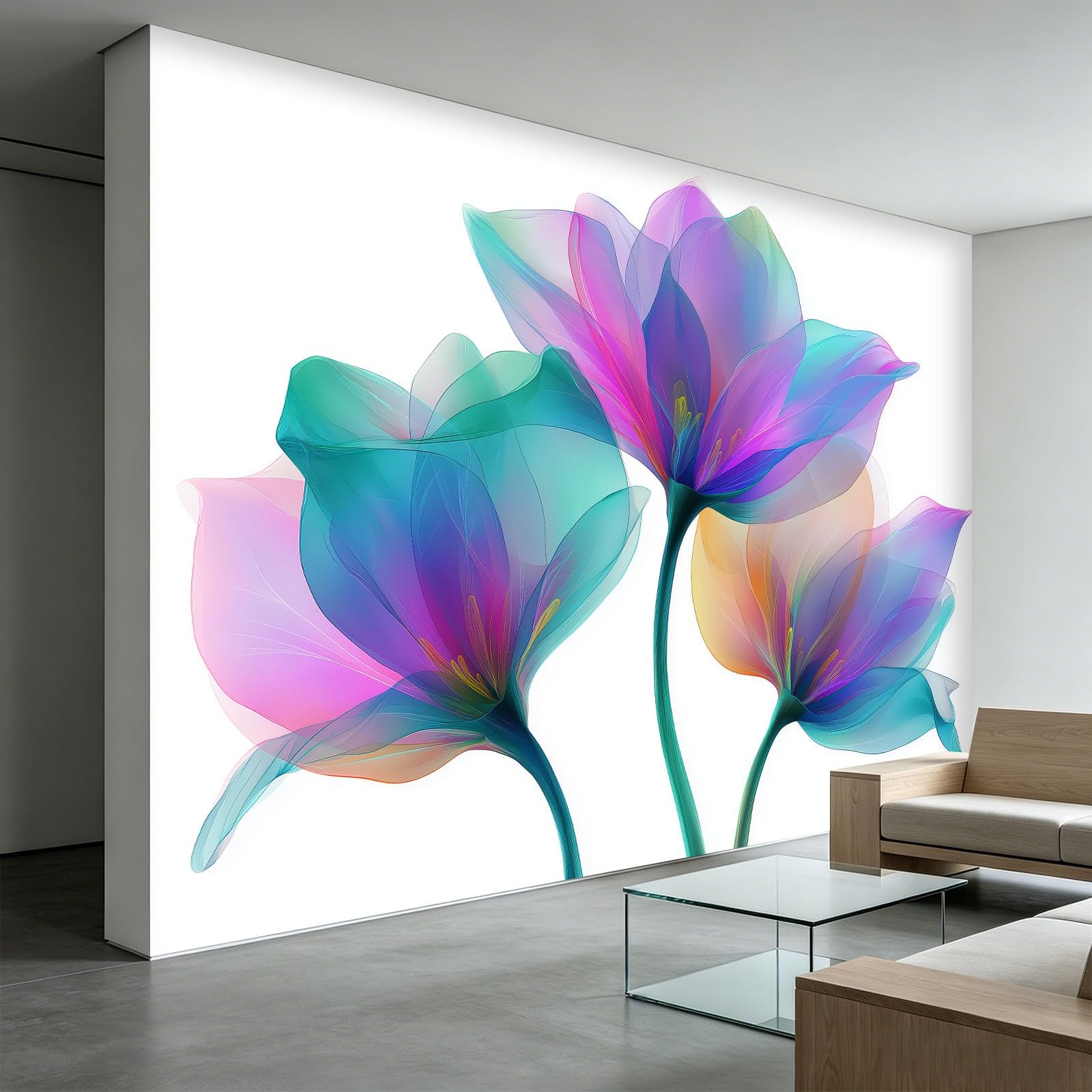 Tapeta 3D, roślina, gradientowe kwiaty, 250 x 175 cm, mural ścienny, do minimalizmu, salonu, sypialni, salonu, flizelina, fototapeta, funkcja premium