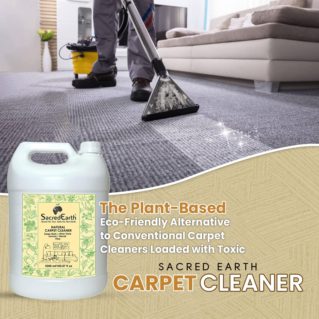 SacredEarth Natural Carpet Cleaner Liquid, Removes Dirt, Oil, Grease and Safe for Environment (5000 ml) - Image 4 thumbnail