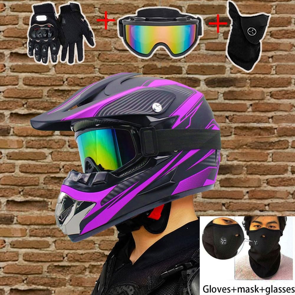 Casco Integrale da Motocross Per Bambini E Adulti, Atv, Fuoristrada, Fuoristrada, Omologato DOT, con Occhiali, Guanti E Maschera