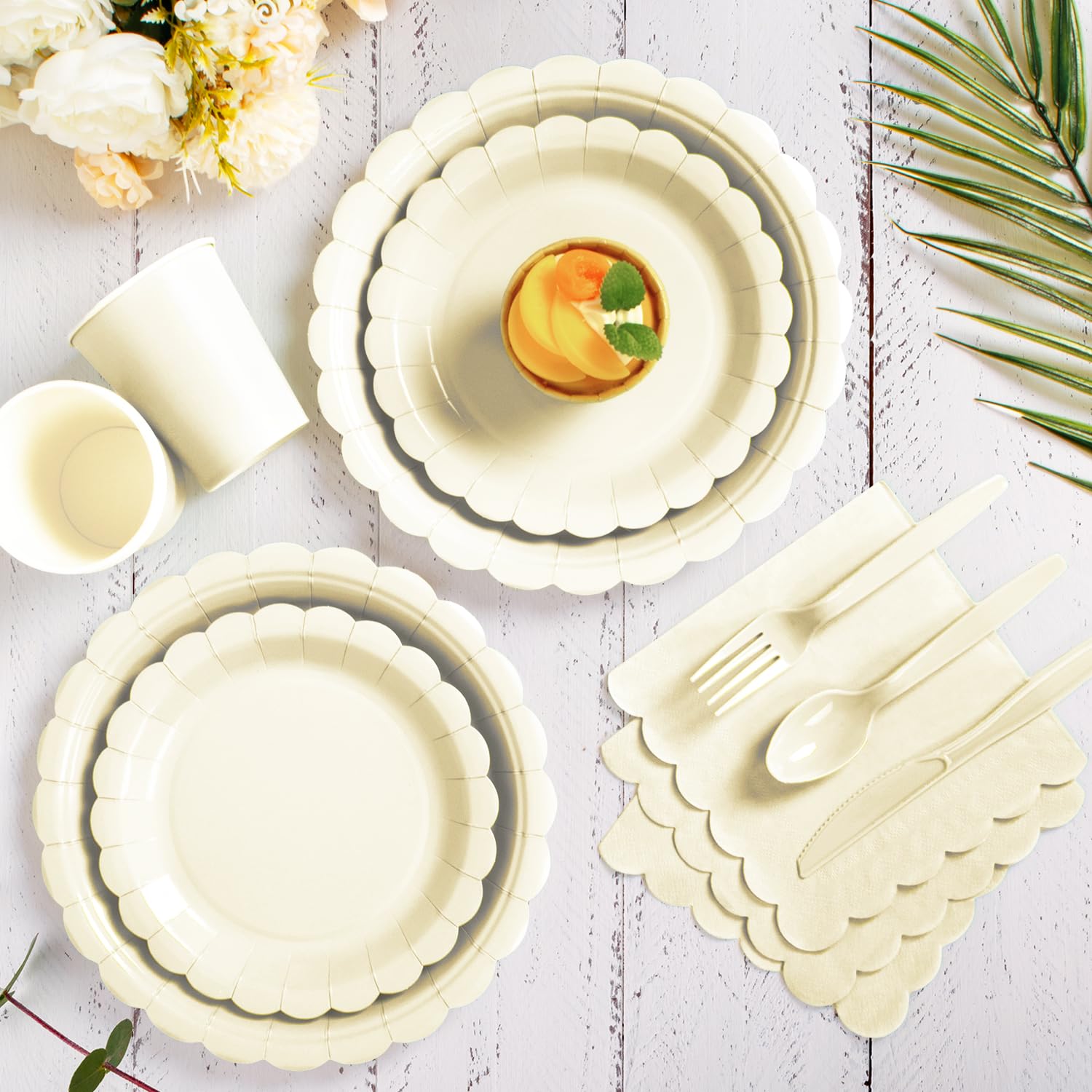 Vyntra Ivory Cream Paper Plates & Napkins - Party Supplies -5