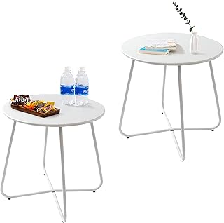 CODIN White Metal Outdoor Side Tables (Set of 2)