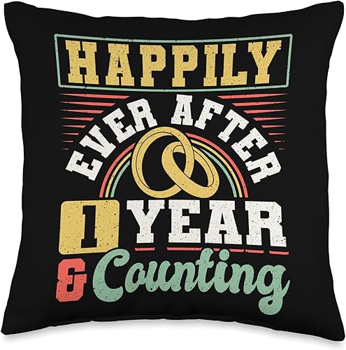 1st Wedding Anniversary Happily Ever After 1 Year and Throw Pillow, 16x16, Multicolor
